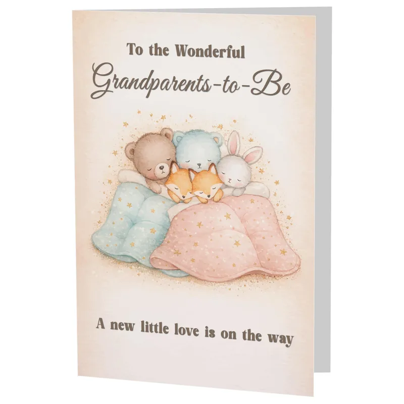 Grandparents to Be Card with Sleeping Woodland Animals