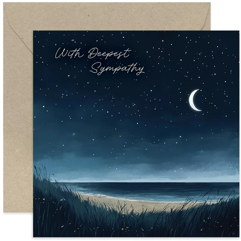 Sympathy Night Sky Card – Night sky beach card reading With Deepest Sympathy – Greeting Card in black