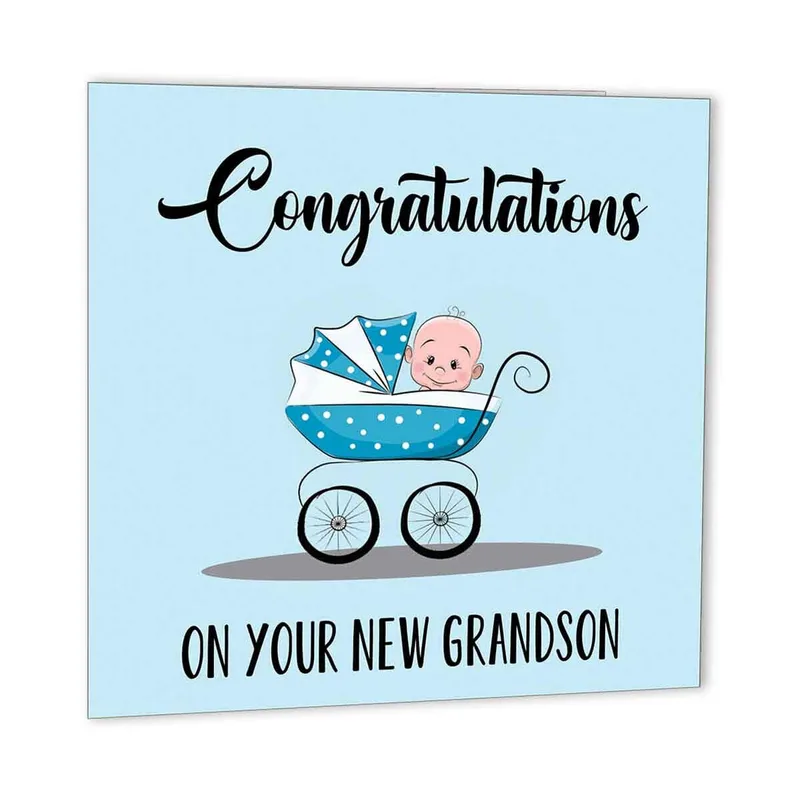 Congratulations On Your New Grandson Card with a Blue Baby Carriage