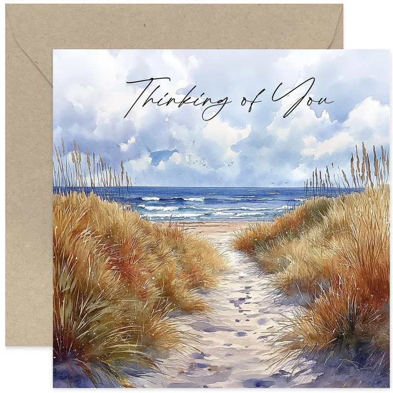 Beach Dunes Card: Thinking of You, Watercolor Shore