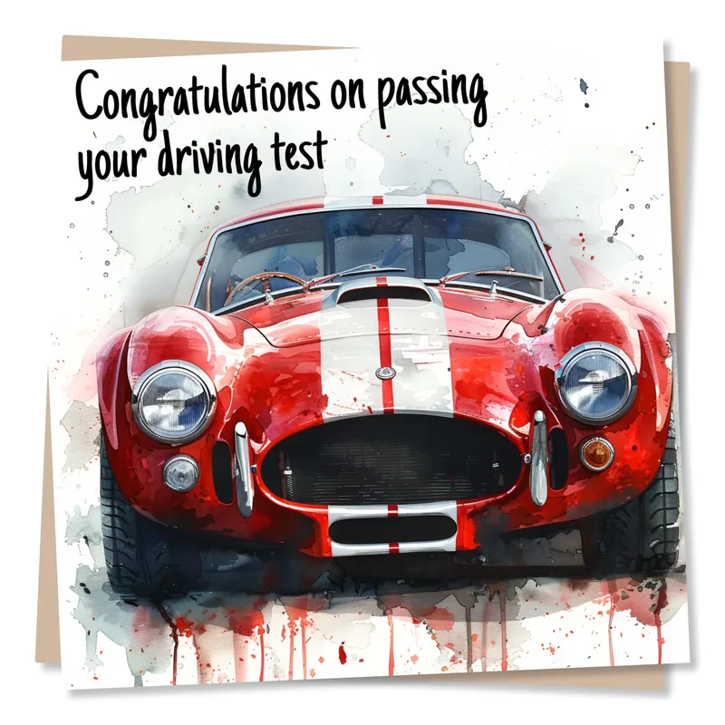 New Driver Card: Red Classic Car Congratulations