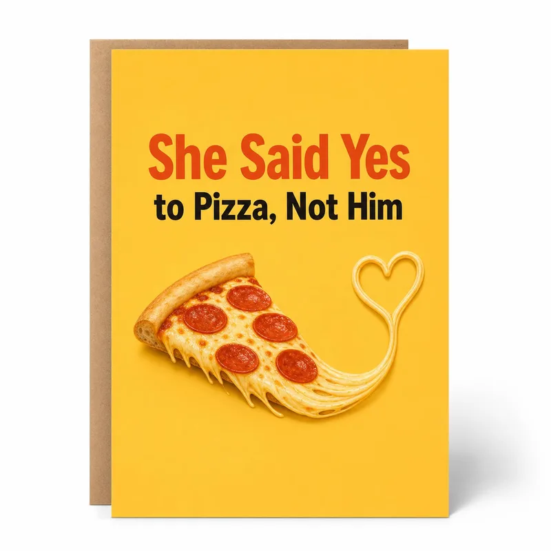 Pizza Joke Wedding Card: She Said Yes to Pizza, Not Him