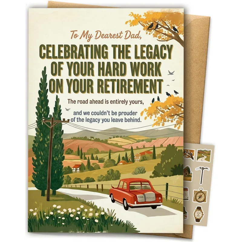 Dad Retirement Card: A Red Car on a Country Road