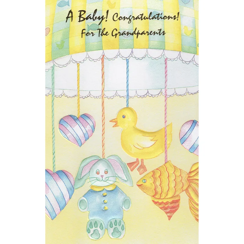 Watercolor Baby Mobile Animals Card for New Grandparents