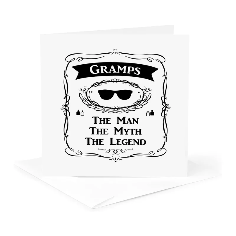 Gramps the Man Card – Card reading GRAMPS, THE MAN, THE MYTH, THE LEGEND – Greeting Card in black