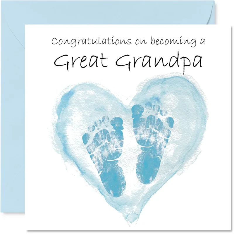 New Great Grandpa Card Celebrating New Baby Boy with Blue Footprints
