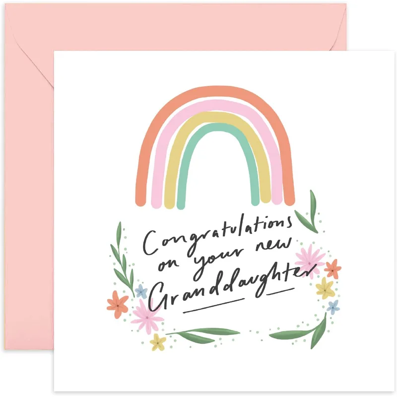 Rainbow Floral Pastel Card for New Granddaughter Celebrations