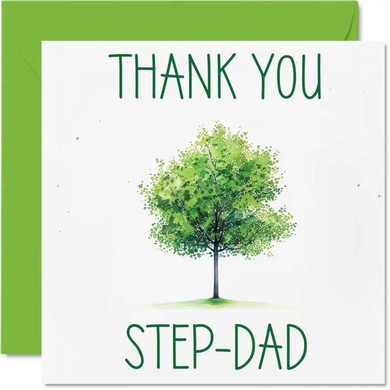 Step Dad Thank You Card with Green Watercolor Tree Design