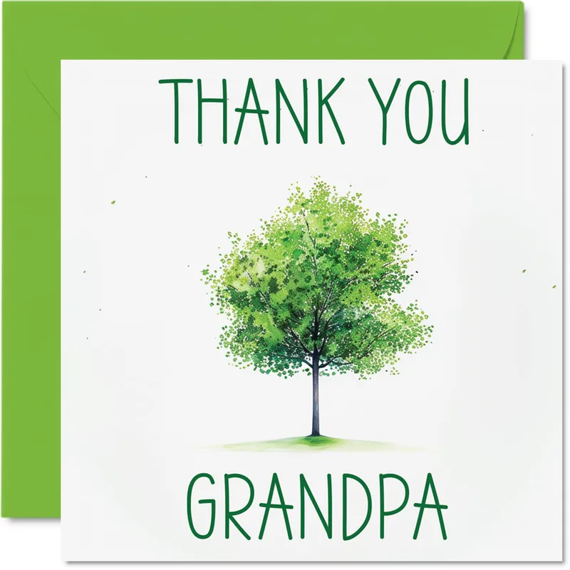 Grandfather Thank You Card with Green Watercolor Tree Design