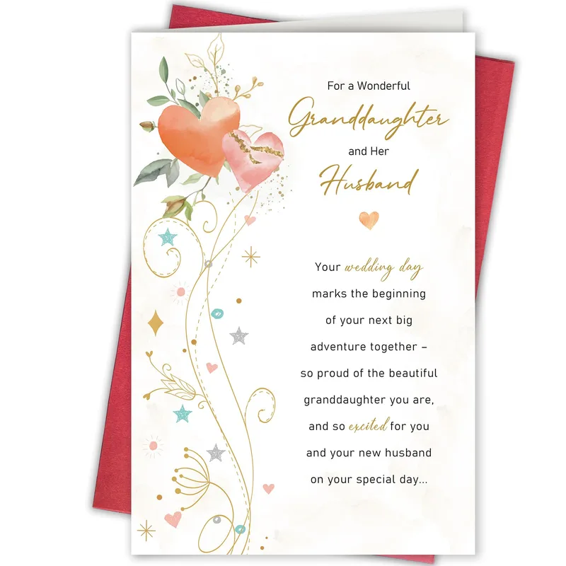 Vine Gold Script Wedding Card for Granddaughter and Her Husband