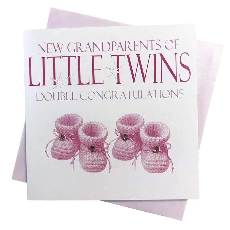 Baby Booties Lilac New Baby Card for Twin Grandparents