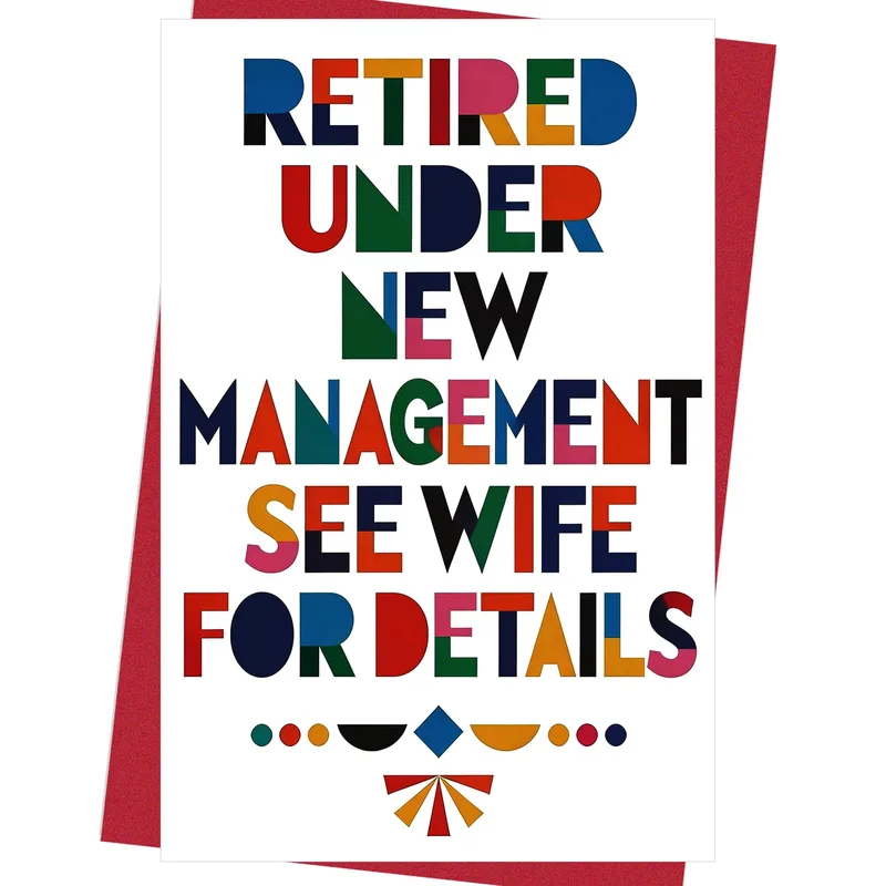 Multicolor Letters Red Retirement Card for New Management Joke
