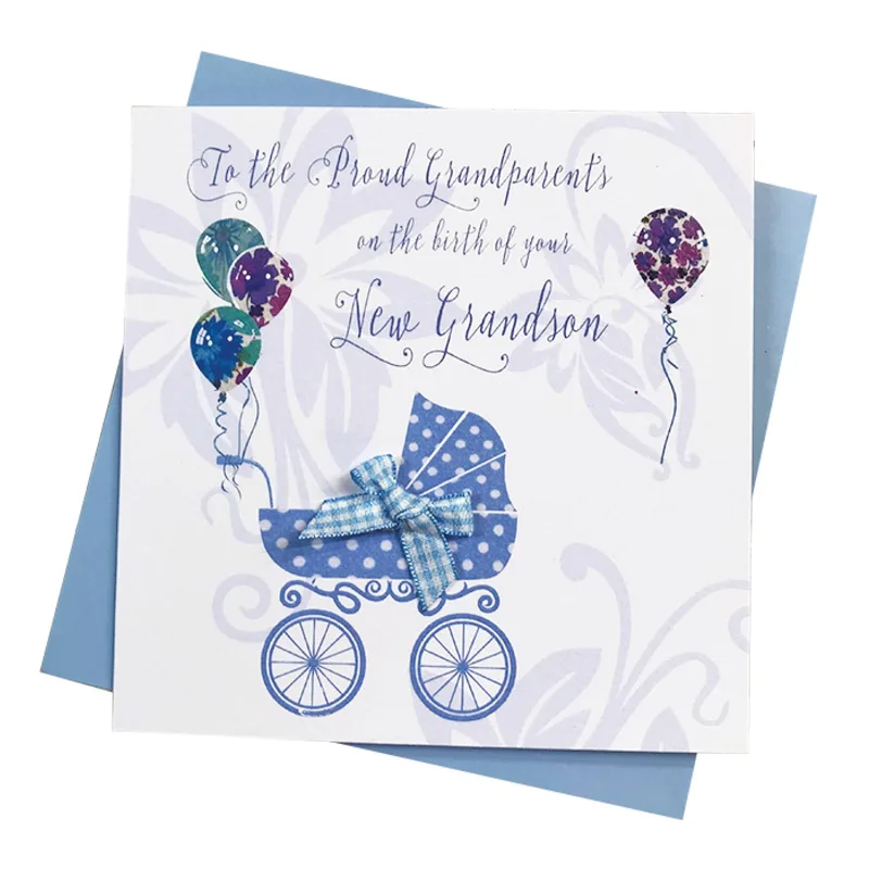 Blue Stroller Balloons New Baby Card for Proud Grandparents