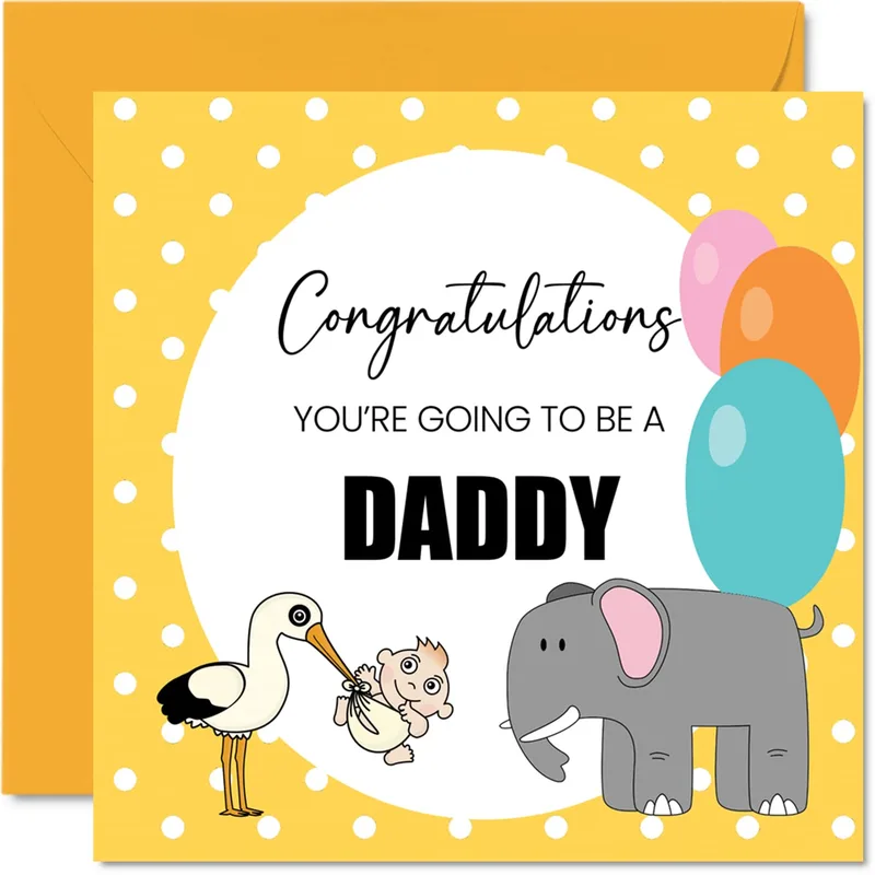 Dot Stork Elephant Pregnancy Card for New Daddy