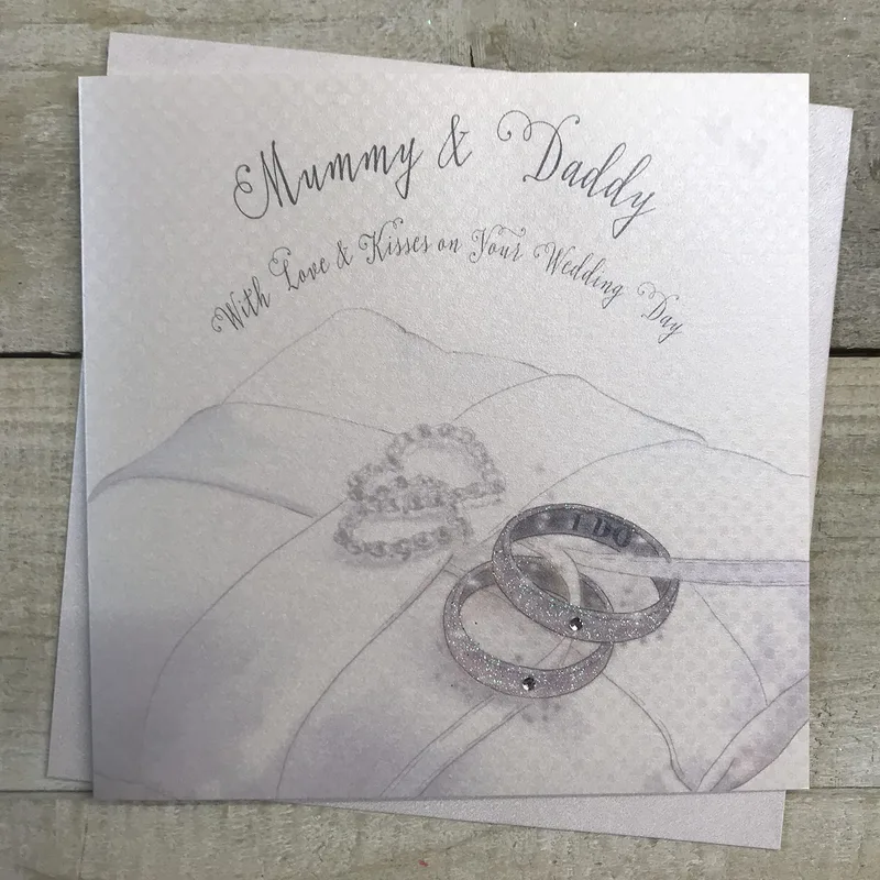 Mummy & Daddy Card: Silver Wedding Bands with I Do Engraving