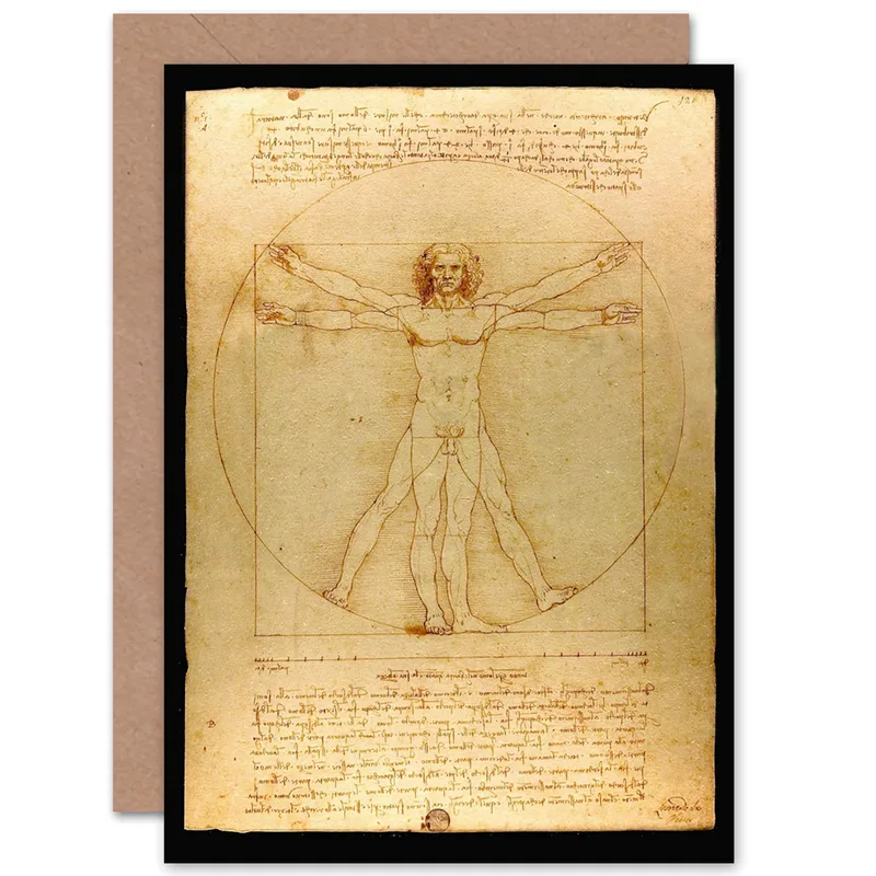 Sepia Vitruvian Man Sketch Card for Art and Math Lovers