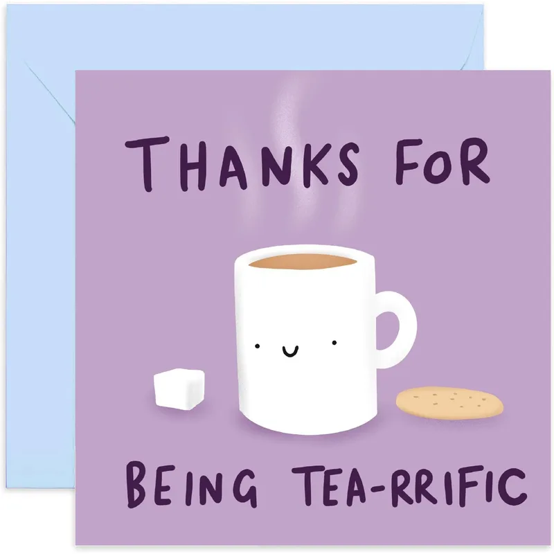 Purple Mug Cookie Thank You Card for Tea Lovers and Fun Drinkers