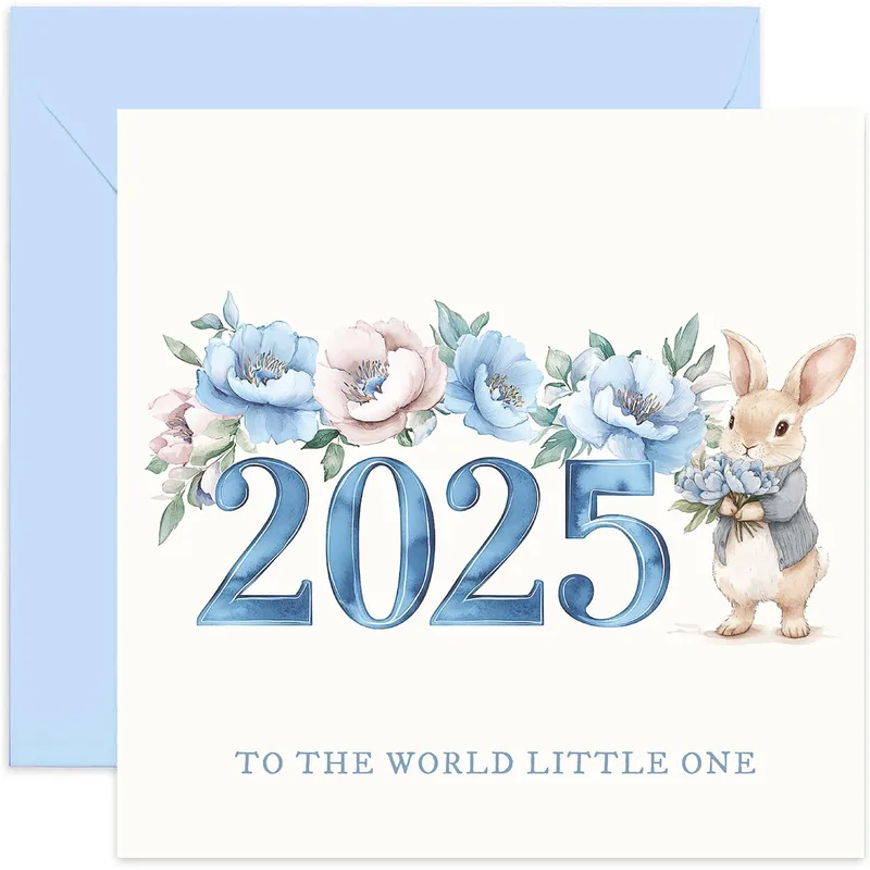 Blue Flowers Bunny New Baby Card Blue Flowers Bunny New Baby