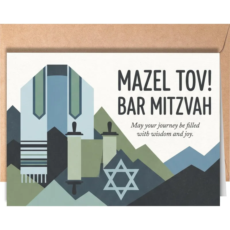 Blue Geometric Mountains Scroll Card – Greeting Card in natural