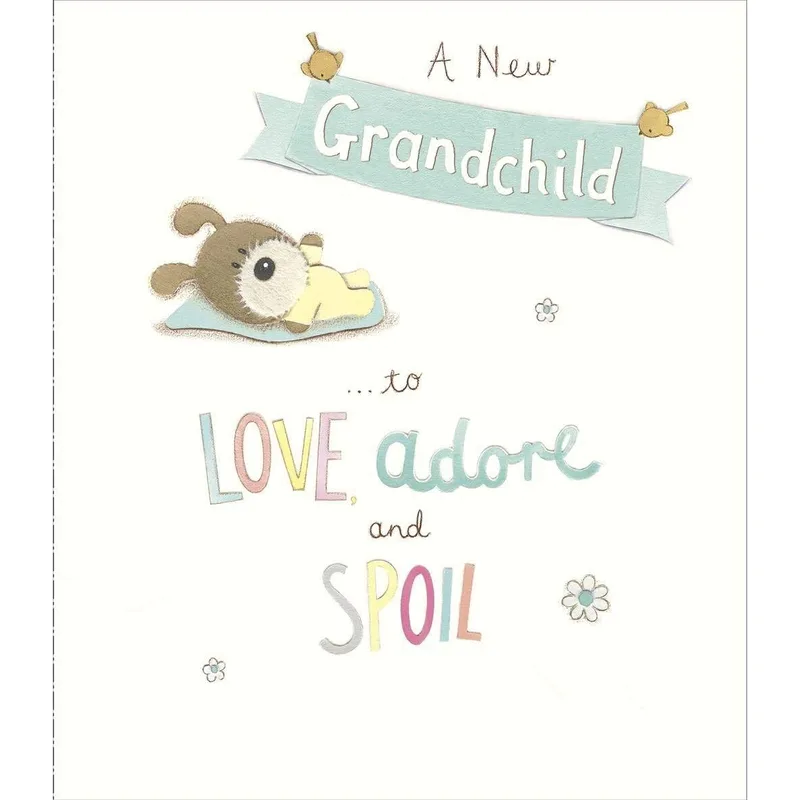 Puppy Plush Art New Baby Card for a New Grandchild