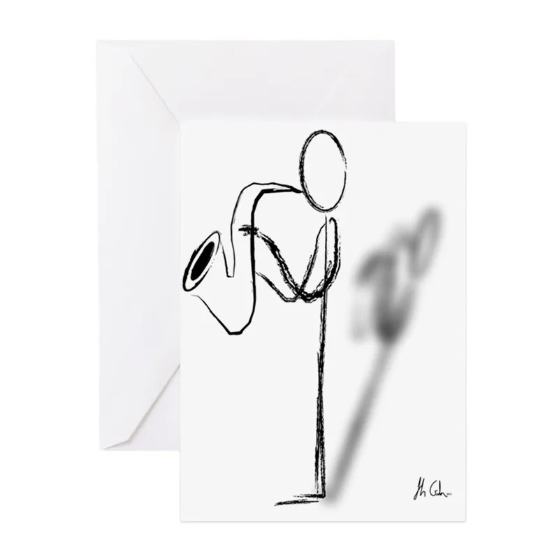 Black Line Sketch Figure Card for the Jazz-Loving Retiree
