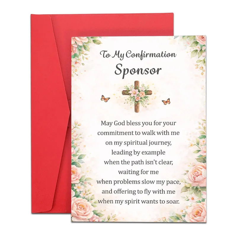 Floral Cross Poem Thank You Card for Confirmation Sponsor Appreciation