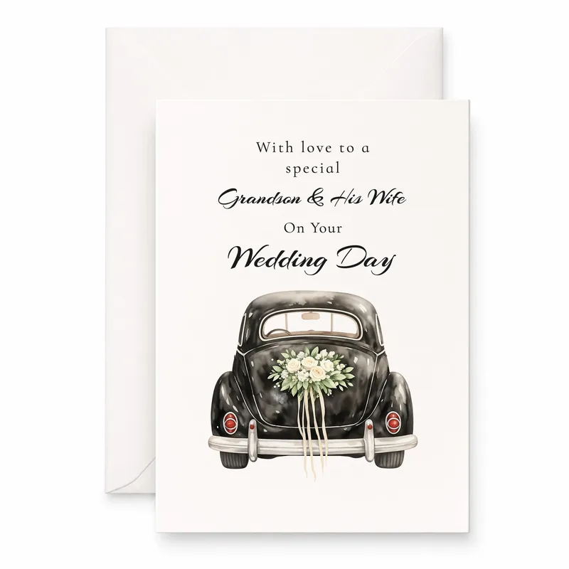 Black Vintage Car Flowers Card for Grandson Wedding Day