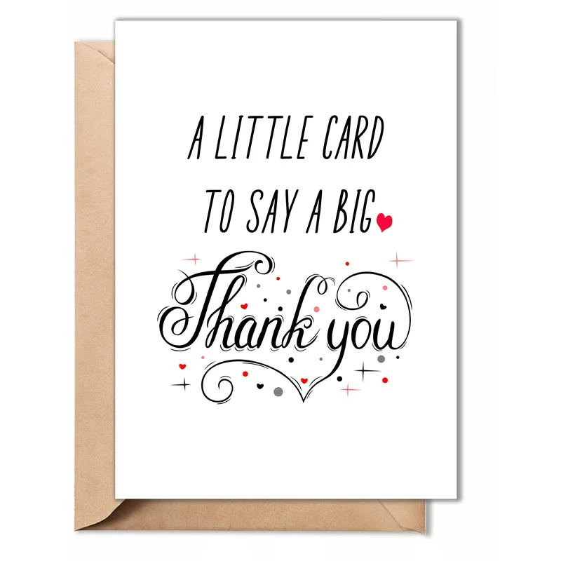 Thank You Card with a Black Script Design Hearts