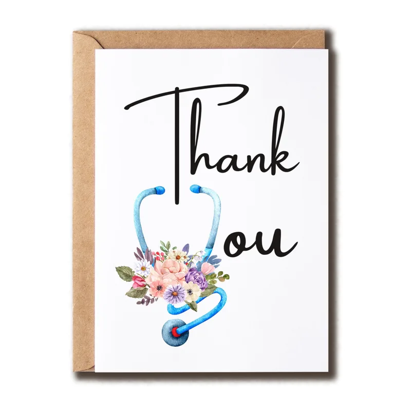 Nurse Appreciation Card with a Blue Stethoscope and Flowers