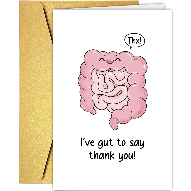 Gut Pun Thank You Card with Smiling Intestines
