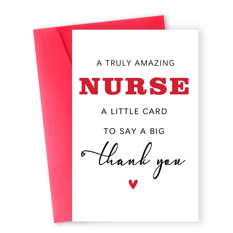 Amazing Nurse Thank You Card featuring bold red typography