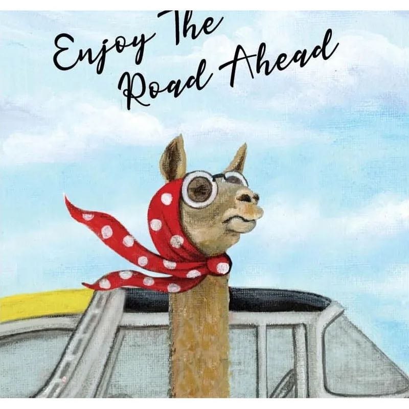 Retirement Road Trip Card: Llama in Sunglasses and a Red Scarf