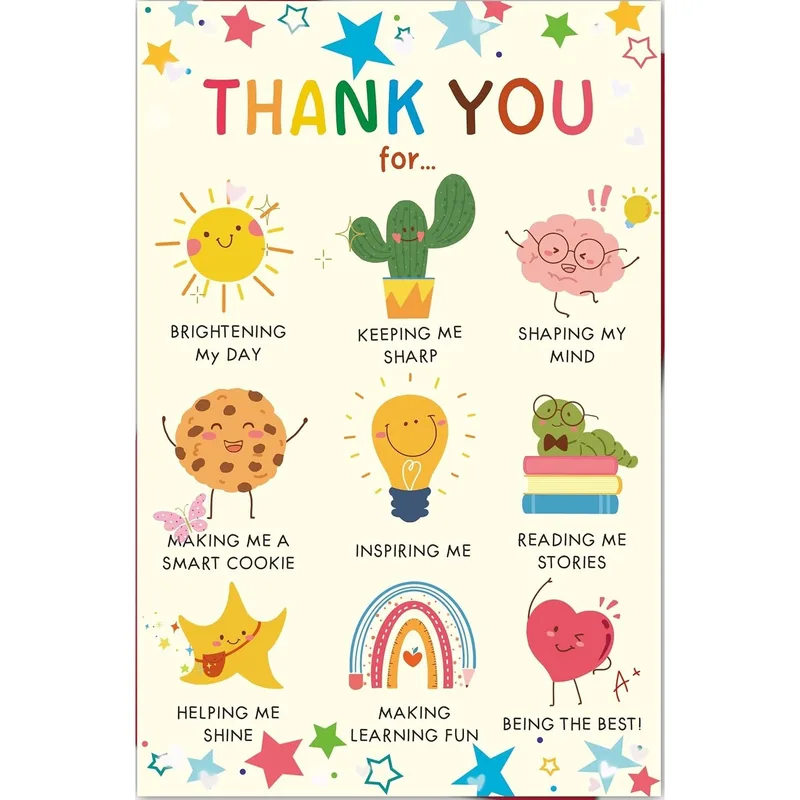 Teacher Appreciation Card with Nine Cheerful Thank-You Reasons