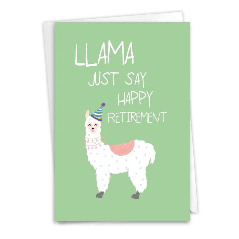 Llama Retirement Card: Party Hat Llama Joke