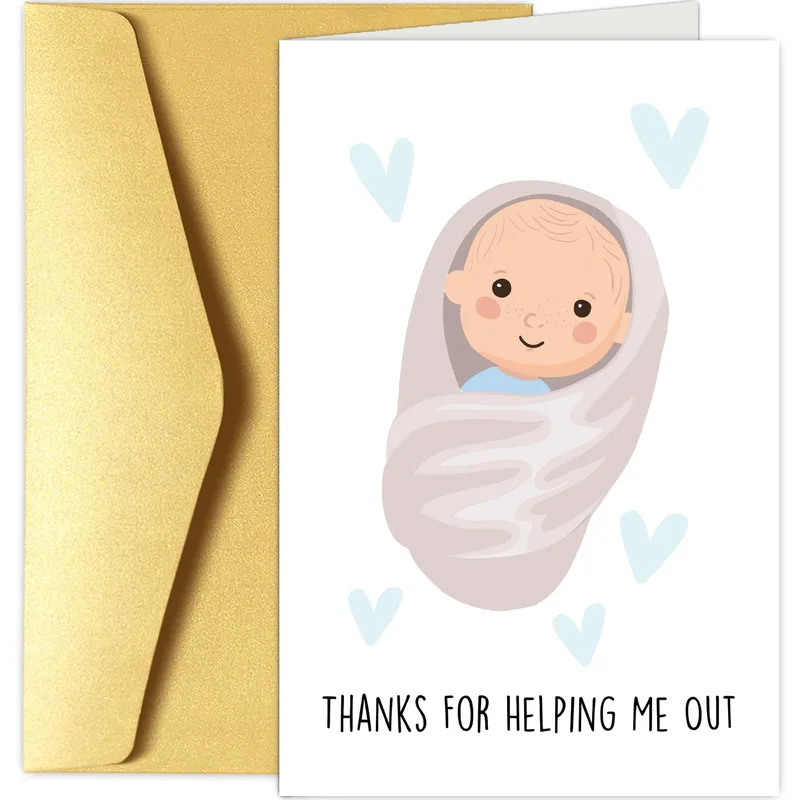 Helping Me Out Card: Blue Baby Swaddle Thank You