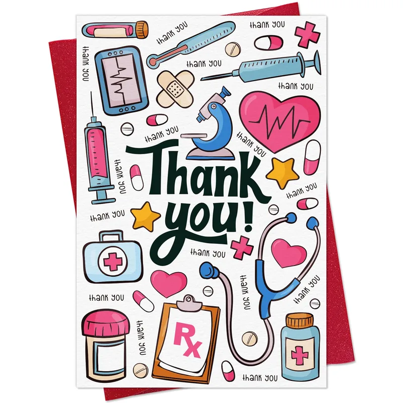 Thank You Thank Card: Medical Icons Pattern for Nurses