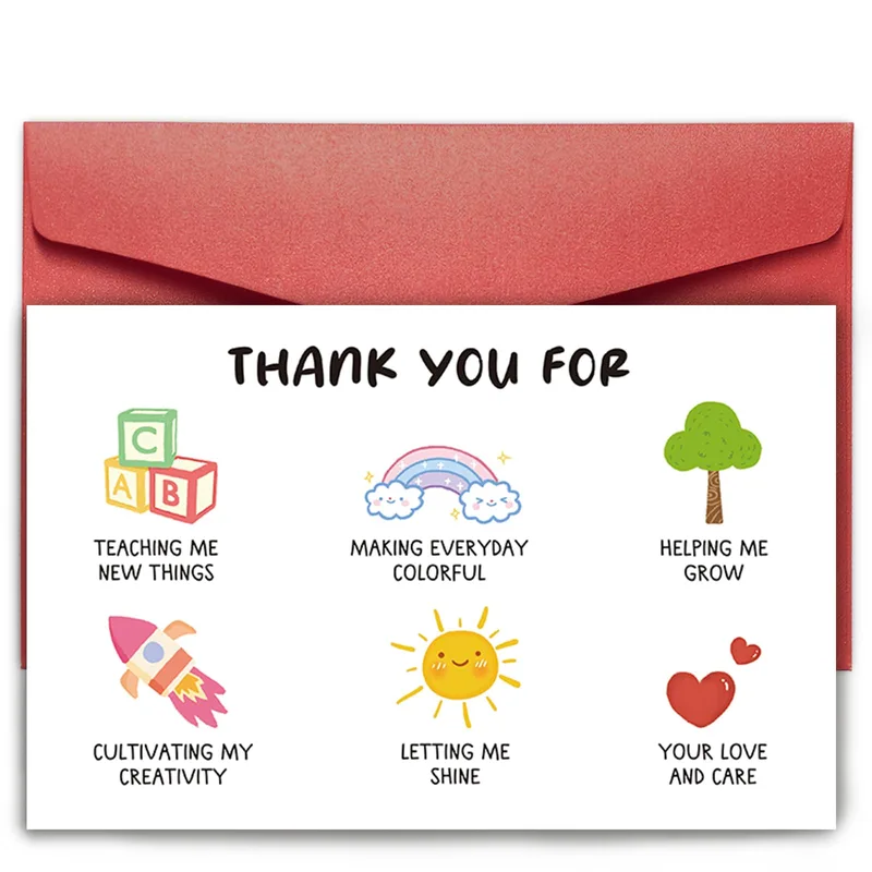 Thank You for Teaching Card with Six Cheerful Cartoon Icons