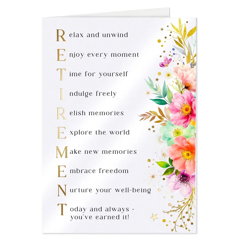 Retirement Acrostic Card with Pink Watercolor Florals