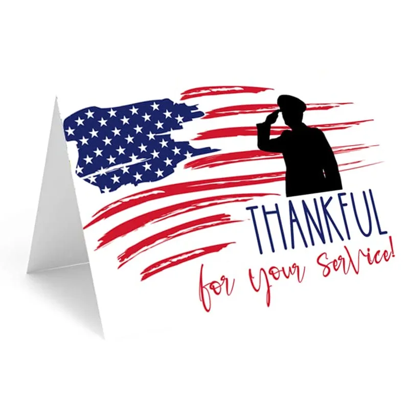 Military Service Thank You Card with a Flag and Salute