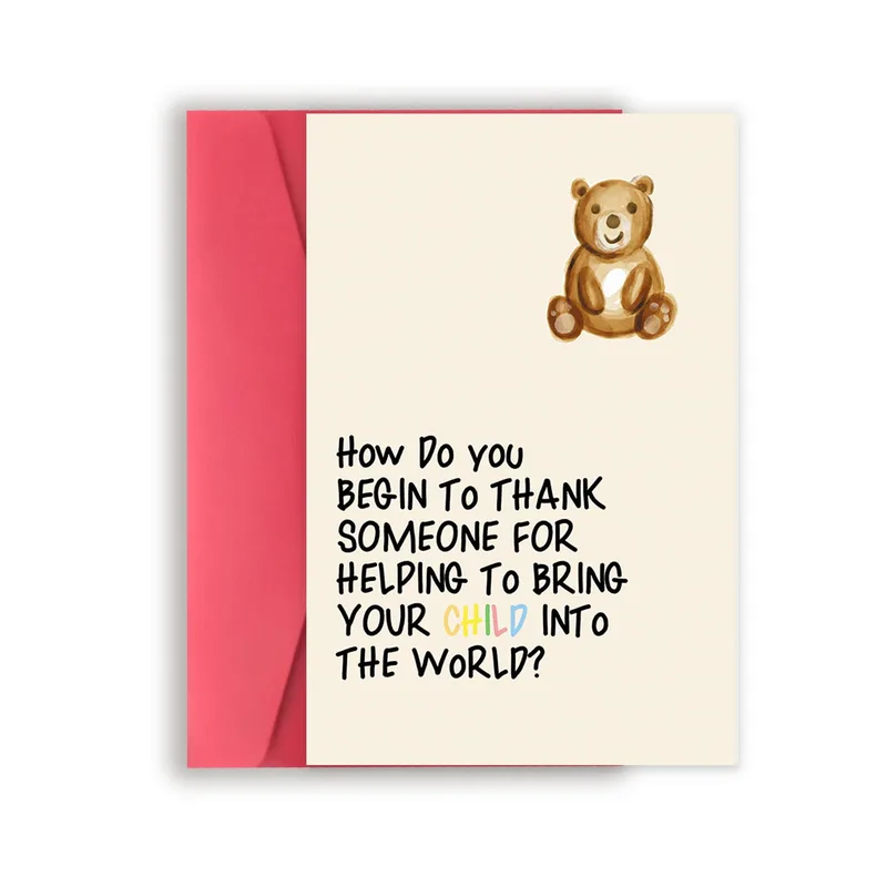 Thank You Midwife Card with a Teddy Bear and a Heartfelt Question