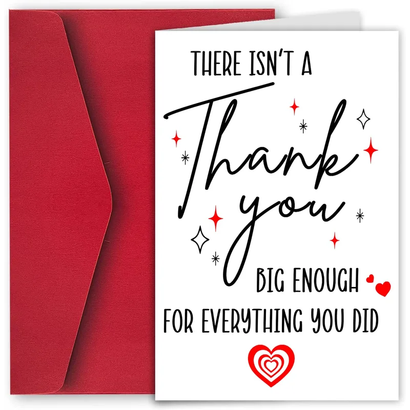 Red Heart Script Text Card: A Thank You Big Enough