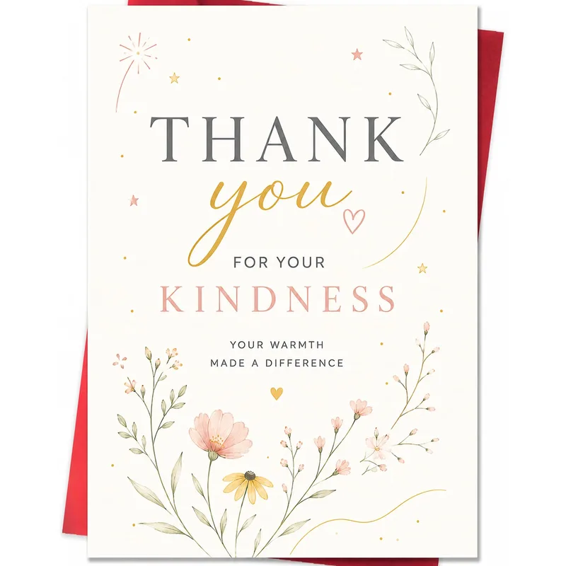 Thanks for Your Kindness Card with Pink Floral Sprigs