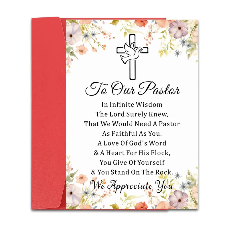 Church Pastor Card with a Floral Cross and Dove