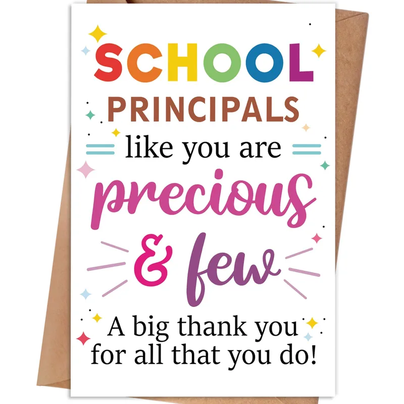 School Principal Appreciation Card – Rainbow SCHOOL PRINCIPALS card reading precious and few – Greeting Card in black