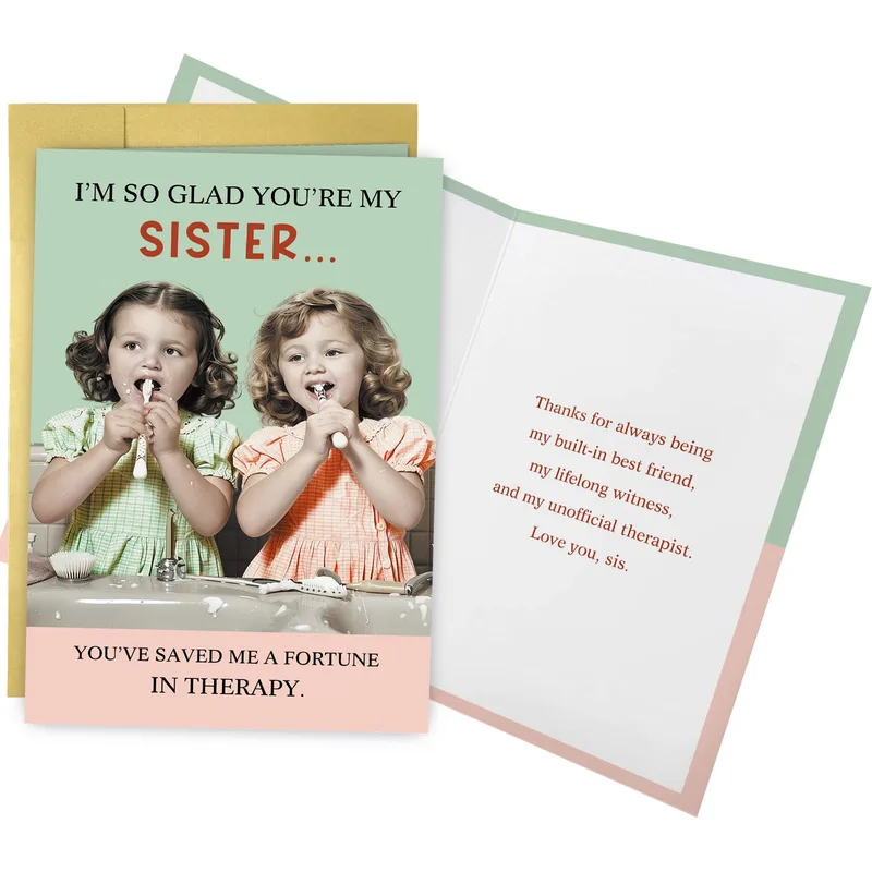 Funny Sister Card: Two Girls, Two Toothbrushes, One Joke