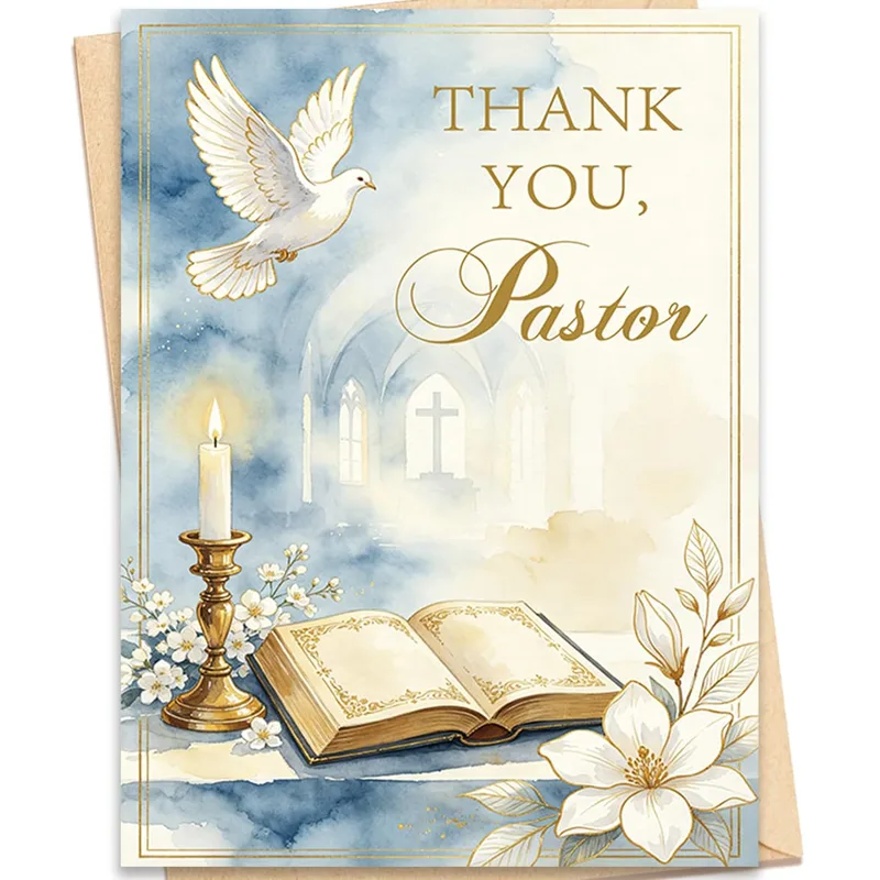 Church Pastor Appreciation Card with Blue Dove and Candlelight