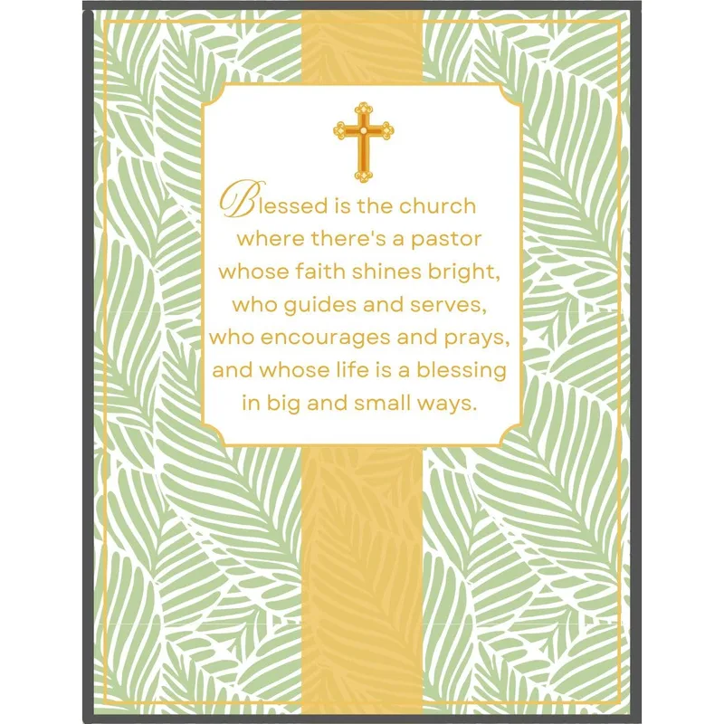 Blessed Pastor Card with Palm Leaves and Gold Cross