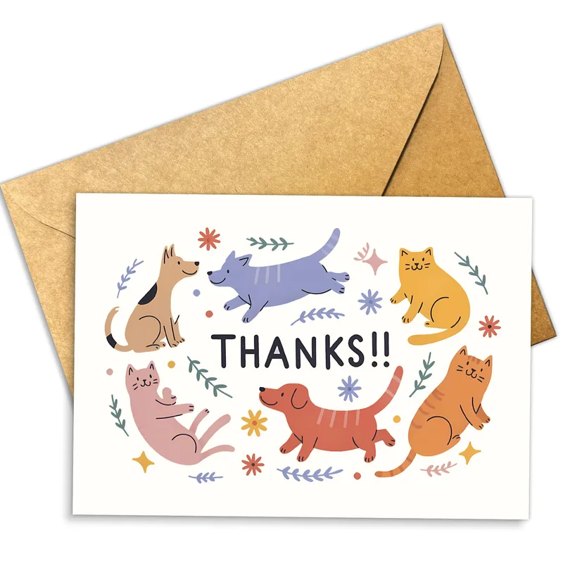 Cute Pets Thanks Card for Animal Lovers and Friends