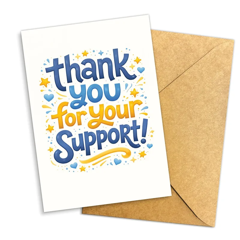 Appreciation Support Card: Bright Thank You Lettering in Blue and Gold