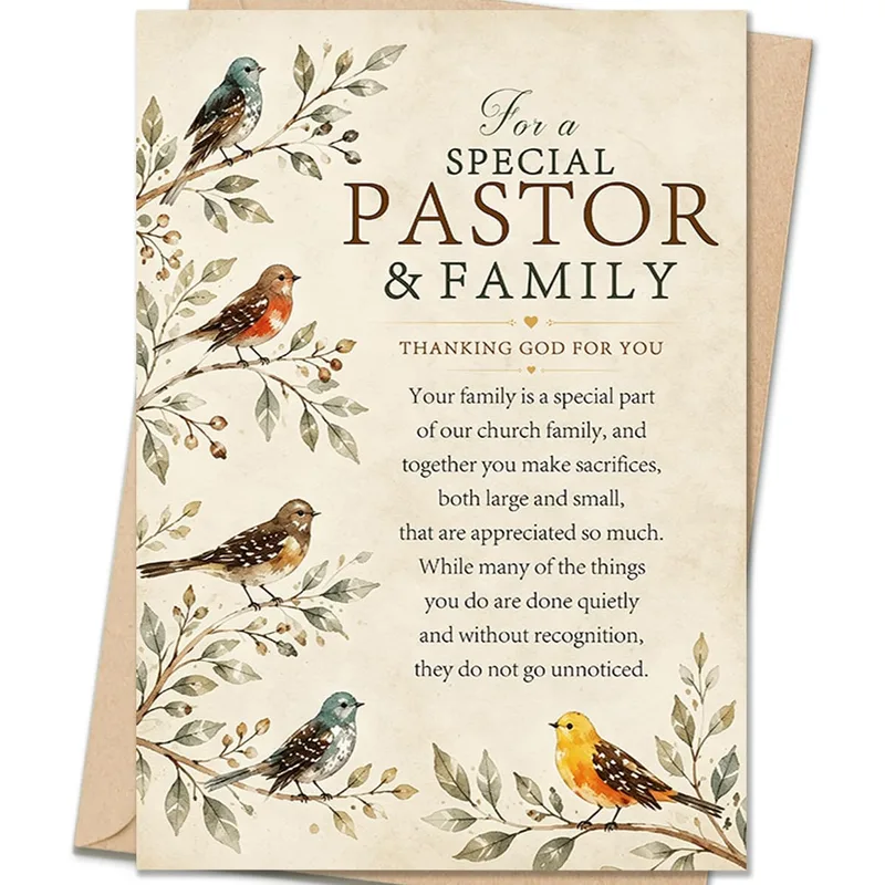 Pastor Family Thank You Card with Watercolor Birds